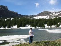 Jess at Emerald Lake - it's not as cold as it looks...