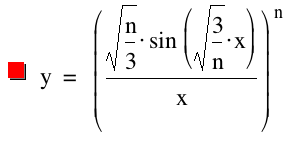 y=[sqrt(n/3)*sin([sqrt(3/n)*x])/x]^n