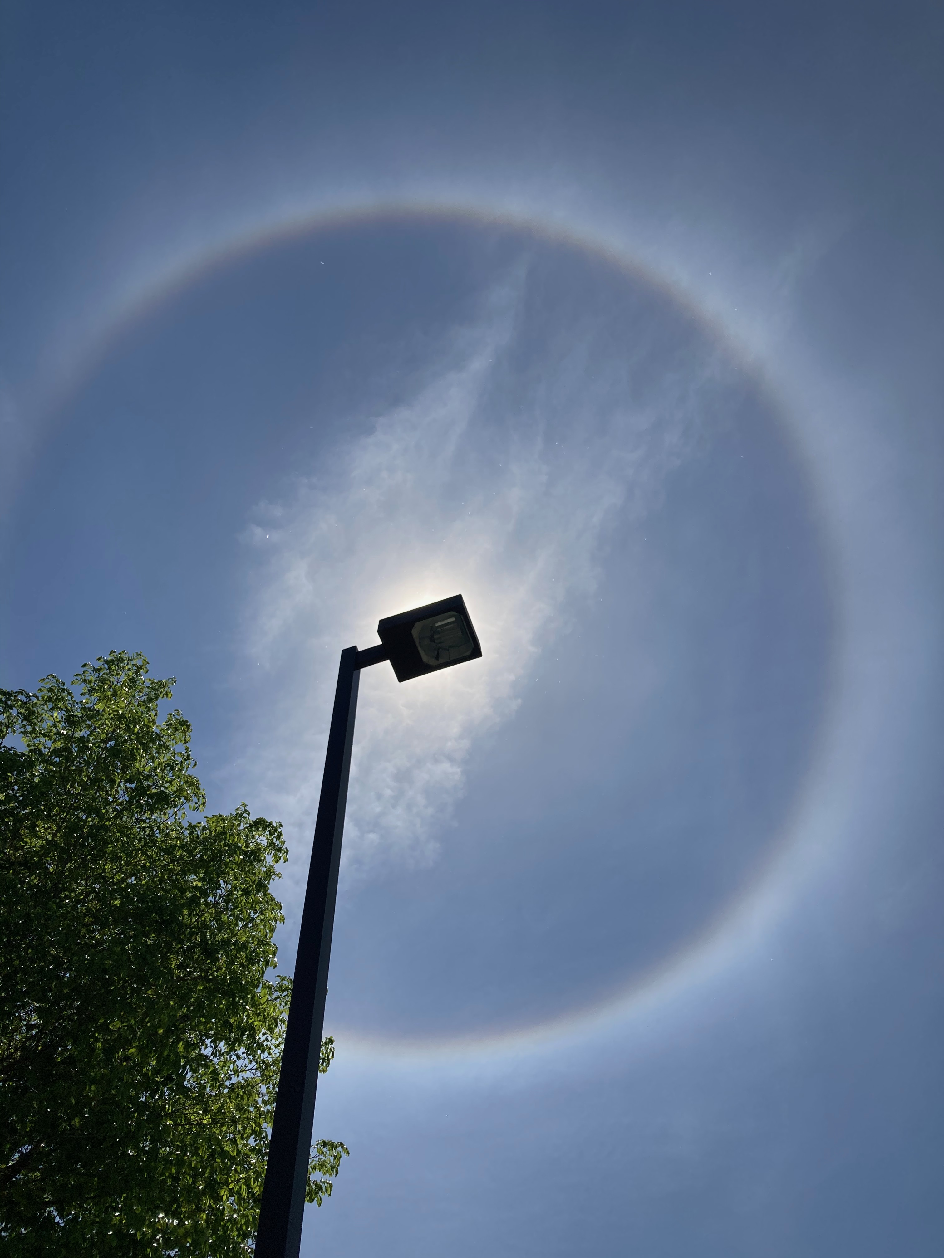 This halo effect only occurs when a ice cloud aligns with the sun perfectly. This is one definitive way to tell if a cloud is made of ice crystals but it's a rare phenomenon (image credits: Erica Venkatesulu).