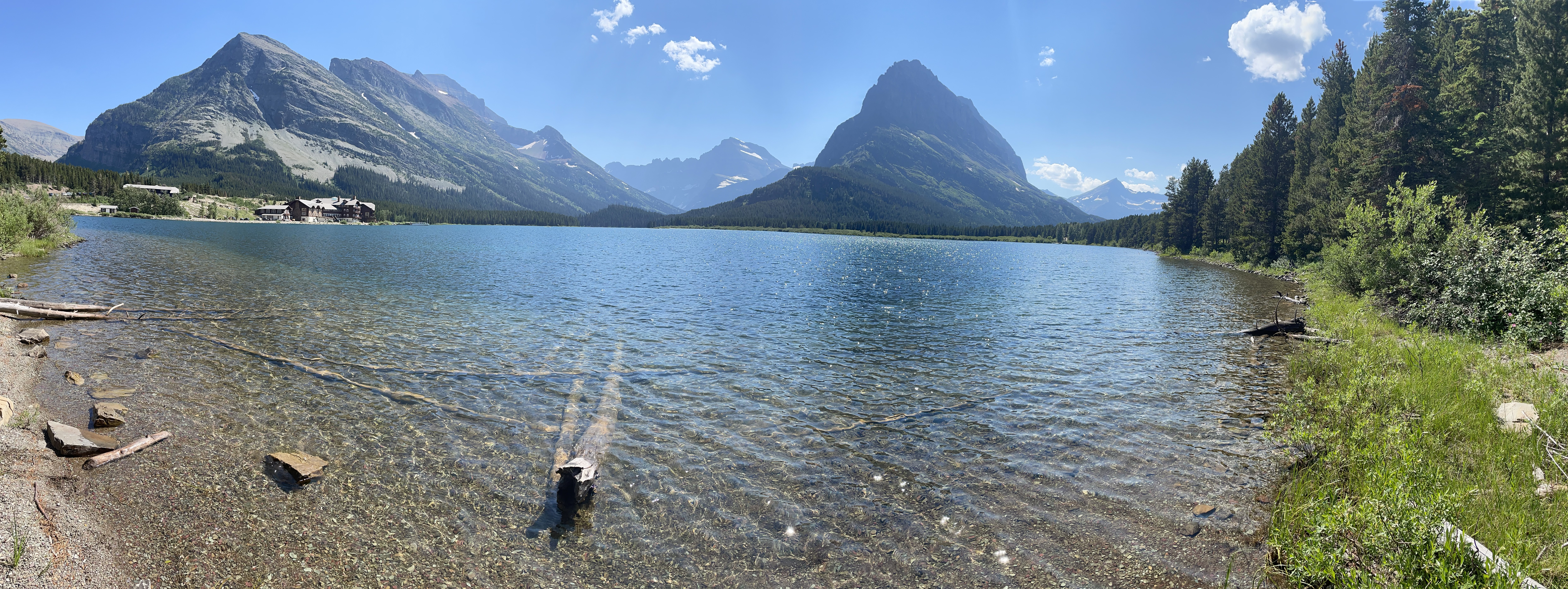 Panorama of SwiftCurrent Lake at GLacier National Park