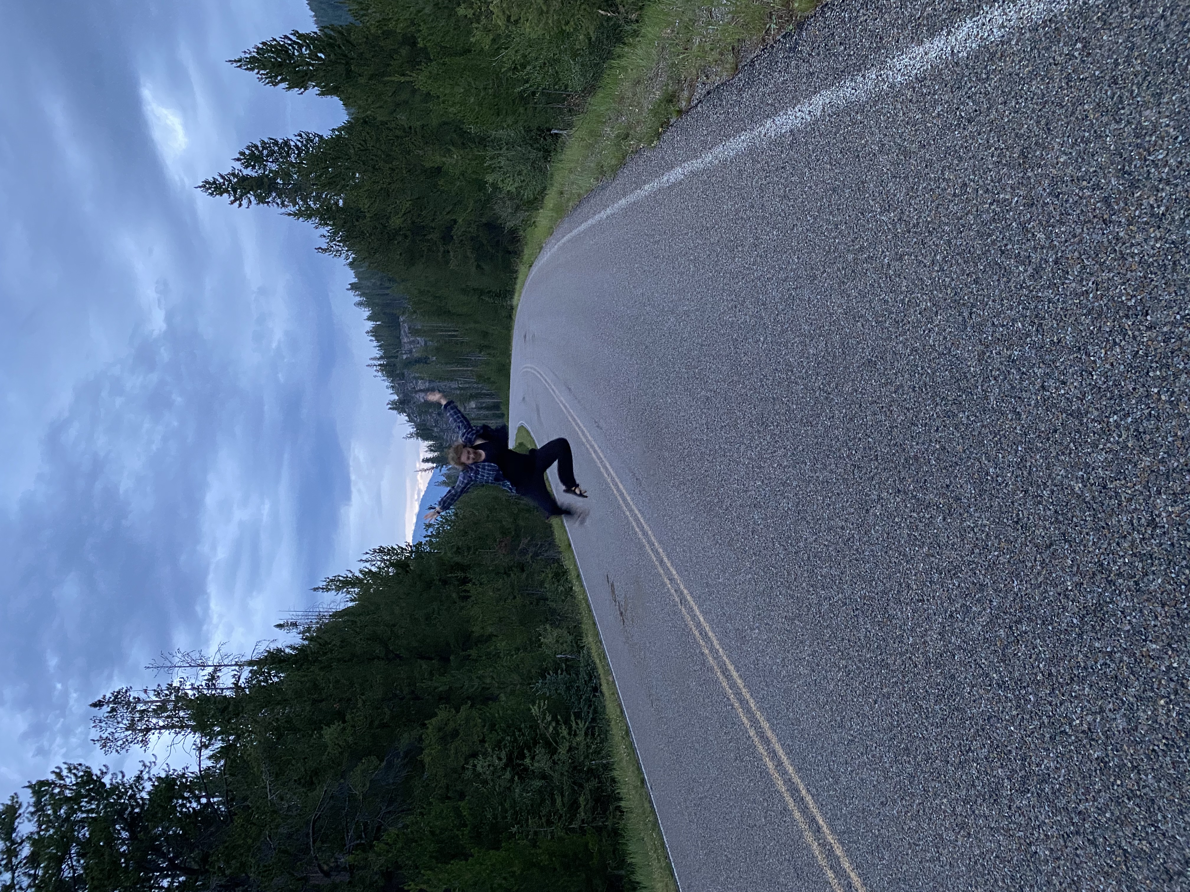 Jumping for joy in the road